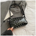 Polka dot baguette shoulder bag with 3D 8-shaped decor and bow-tied double straps - Black without Pendant