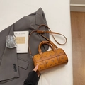 Brown cylinder handbag with cute bear prints and adjustable shoulder strap for women - No Pendant / Brown