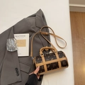 Mini Boston bag in dark brown monogram faux leather with golden bear print details - No Pendant / Coffee