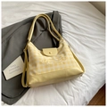 Yellow and white checkered crossbody bag with Luckygirl embroidery and PU leather trim - Yellow Without Pendant