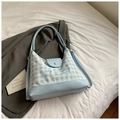 Blue and white plaid tote bag with Lucky Girl embroidery and premium leather accents - Blue Without Charm