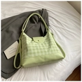 Light green plaid tote bag with Lucky Girl embroidery and long shoulder straps - Green Without Pendant