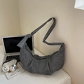 Bolso minimalista de lona gris con forma de media luna para el uso diario de la mujer - Gris