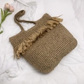 Borsa tote in paglia intrecciata kaki con frange per vacanze al mare stile bohémien - Cachi Scuro
