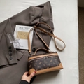 Brown faux leather square bag with bear pattern and adjustable shoulder strap - Coffee & Khaki (No Pendant)