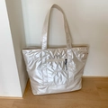 Metallic champagne tote bag with quilted padding and large capacity for daily commute - White
