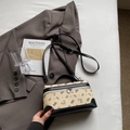 Retro cream crossbody bag with black trim and cute cartoon bear print for casual wear - Off-white Without Pendant