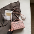 Pink leather box-shaped handbag with cartoon bear prints and adjustable shoulder strap - Pink Without Pendant