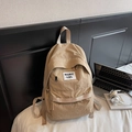 Chic beige khaki crinkle nylon backpack for college students in a trendy casual style - No Pendant / Khaki