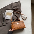 Brown leather crossbody bag with cartoon bear print and top handle for women - Brown No Pendant