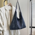Dark grey sequined denim tote bag with wide shoulder strap for women casual style - Deep Blue Without Pendant