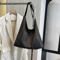 Black denim tote bag with white polka dots and long shoulder straps for daily use - Black without Pendant