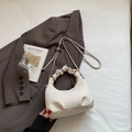Sac à main plissé beige minimaliste avec poignée nuage et bandoulière chaîne - Blanc Cassé Sans Pendentif