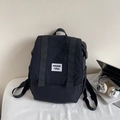 Minimalist black canvas backpack for students with double vertical straps and label - Without Pendant / Black