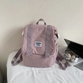 Morandi pink-purple canvas backpack with large flap and stylish brand label for students - Without Pendant / Purple