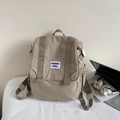 Minimalist khaki nylon backpack for women with flap cover and side pocket - Without Pendant / Khaki