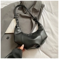 Sac croissant noir plissé avec bandoulière nouée et texture en cuir PU élégant - Sans Pendentif / Grand / Noir