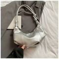 Sac hobo demi-lune argenté métallisé avec bandoulière à nœud et fini effet miroir - Sans Pendentif / Grand / Argent