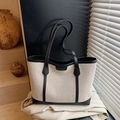Minimalist canvas tote bag in cream and black leather trim for chic commuting use - Black without Pendant