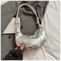 Silver metallic crescent hobo bag with a knotted shoulder strap and embossed text - Small / No Pendant / Silver