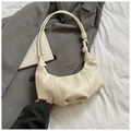 Sac demi-lune plissé beige avec détail de nœud et bandoulière élégante - Sans Pendentif / Petit / Blanc Cassé
