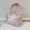 Sac à épaule rose style JK japonais en cuir PU avec nœud et pendentif en cœur - Rose