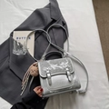 Zilveren handtas voor dames met strikdecoratie en schattige beer sleutelhanger - Zilver (Met Hanger)