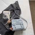 Light blue PU leather handbag with bow detail and brown bear pendant, stylish casual style - With Pendant / Blue