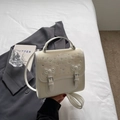 Cream white crossbody bag with rhinestone butterfly knots and shiny finish for women - No Pendant / Off White