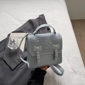 Light blue faux leather handbag with sparkling rhinestones and chic 3D bows decor - No Pendant / Blue