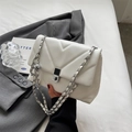Chic white quilted crossbody bag with silver chain strap and square metal buckle - White
