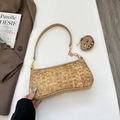 Khaki Strick-Unterarmtasche mit Schachbrettmuster, Blumenanhänger und Perlenkette - Khaki
