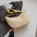 Sac hobo à carreaux jaunes et blancs avec broderie mignonne et bandoulière réglable - Jaune sans pendentif