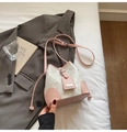 Pink patchwork bucket bag with marble texture fabric and adjustable leather strap - Pink Without Pendant