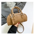 Mini sac Boston en cuir grainé marron avec bandoulière réglable et poignées - Kaki