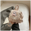 Pink mini backpack with black polka dots, white lace trim and cute bear embroidery - Pink