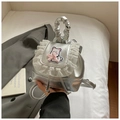 Silver metallic mini backpack with pink polka dots and cute cat embroidery detail - Silver