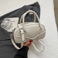 Cream retro bowling handbag in glossy synthetic leather with wavy stitching detail - Off-white Without Pendant