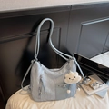 Light blue large capacity tote bag with crinkled texture and cloud plush charm - Blue