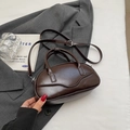 Retro dark brown bowling handbag in smooth faux leather with wave stitching details - Coffee No Charm