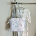 Polka dot crossbody bag with blue rabbit embroidery and lace bow details in sweet style - Blue