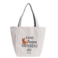 Borsa tote in tela beige con cane cartone animato marrone e fodera interna a scacchi - Bianco