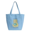 Borsa tote in tela azzurra con stampa a gatto e manici a quadretti blu e bianchi - Blu