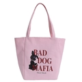 Borsa tote in tela rosa con stampa Bad Dog Mafia per pendolari e moda quotidiana - Rosa