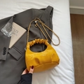 Yellow cloud shaped shoulder bag with ruched handle and chain strap in soft PU leather - Yellow Without Pendant