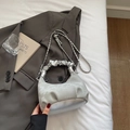 Silver metallic cloud handbag with ruched handle and chain strap for women - Silver No Pendant
