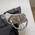 Silver pleated cloud bag with pearl handle and stylish metallic finish texture - Silver