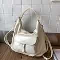 Bolso Hobo retro blanco crema de piel sintética brillante con bolsillo de hebilla - Blanco