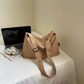 Minimalist large khaki canvas crossbody bag with BNT embroidery for casual daily commute - Khaki