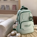Hellminzgrüner Rucksack mit dunkelgrünen Akzenten und süßem Bärenanhänger-Zubehör - Blau mit Anhänger